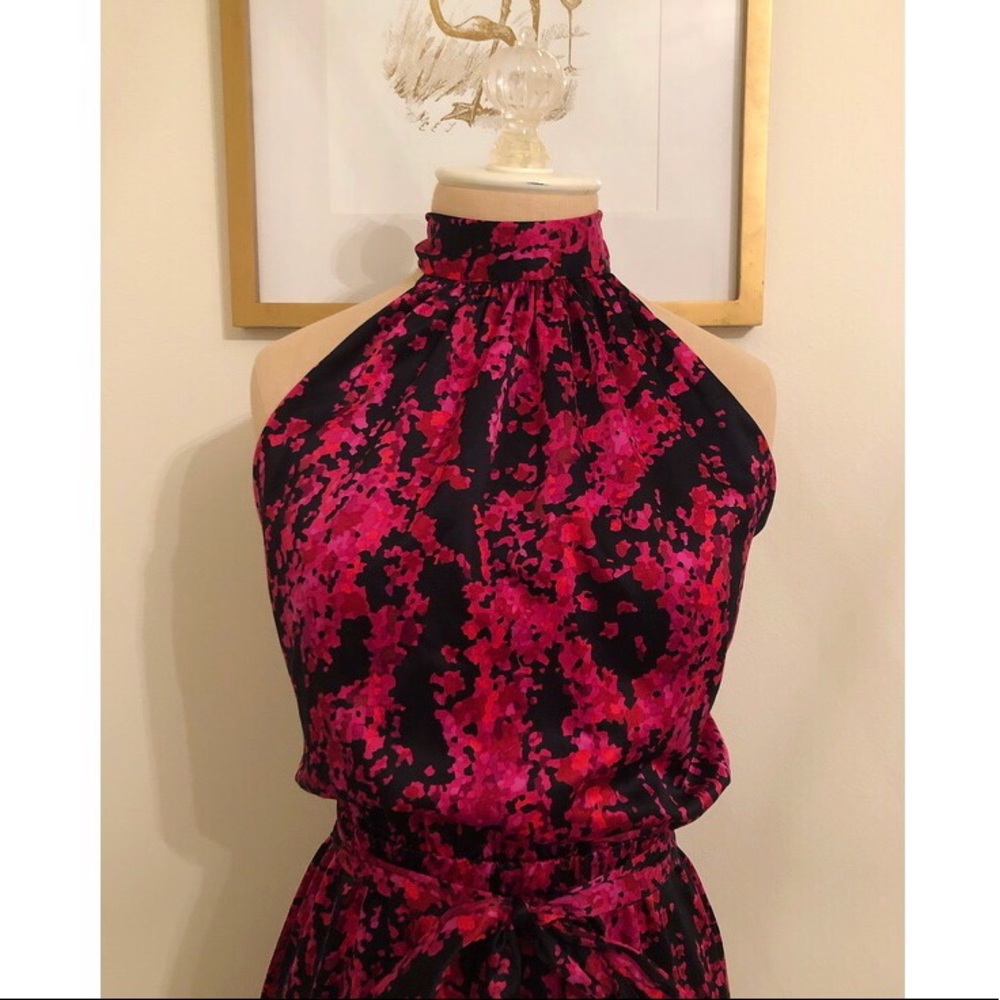 Veronica M Floral Satin Halter Dress